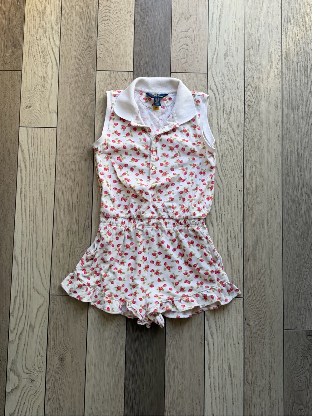 Polo Ralph Lauren Kids Sleeveless strawberry-Print Romper - White/Red 8-10